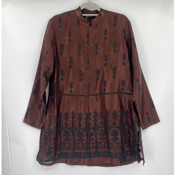 Vtg 90s Chico's Design Tunic Button Top Sz 2 Boho Sheer Burnout Whimsigoth Art - Picture 12 of 12